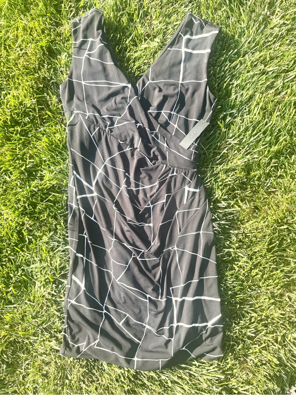 Chaus Black Midi Dress with White Grid Print